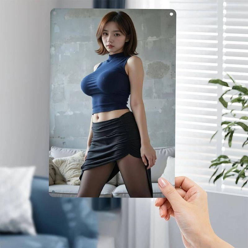 Female Portrait Metal Decorative Painting for Bars Garages