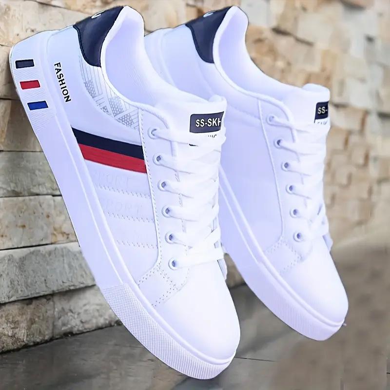 Men's Spring Casual Skate Shoes, Breathable White Low-Tops in Trendy Extra Large Sizes
