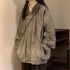 Women's Corduroy Patchwork Jacket - Retro Turn-Down Collar, Distressed High Street Style, 2025 Spring/Autumn Trend