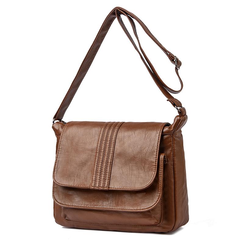 Women's Leather Crossbody Bag with Flap Closure Adjustable Strap Shoulder Bag for Daily