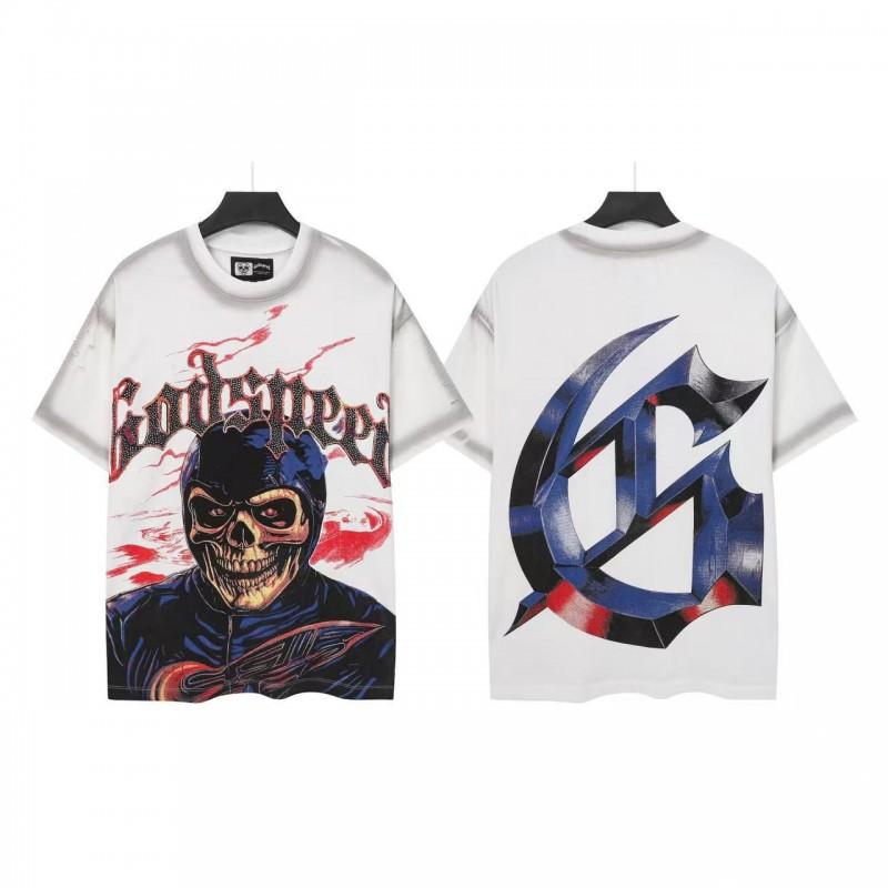 Mens Oversized Graphic Tee With Skull Print Washed Vintage Cotton T-Shirt Loose Fit Short Sleeve Crew Neck