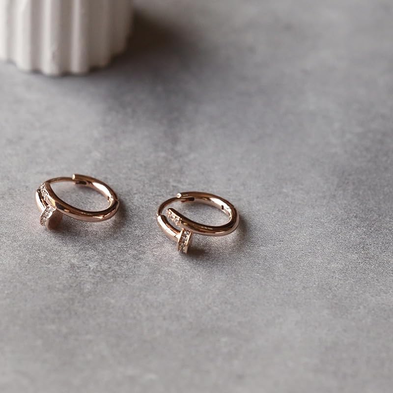 Moonstan earrings hoop earrings ring gold silver pink gold Compatible with metal allergies ladies Popularity simple Sparkling present (pink gold)