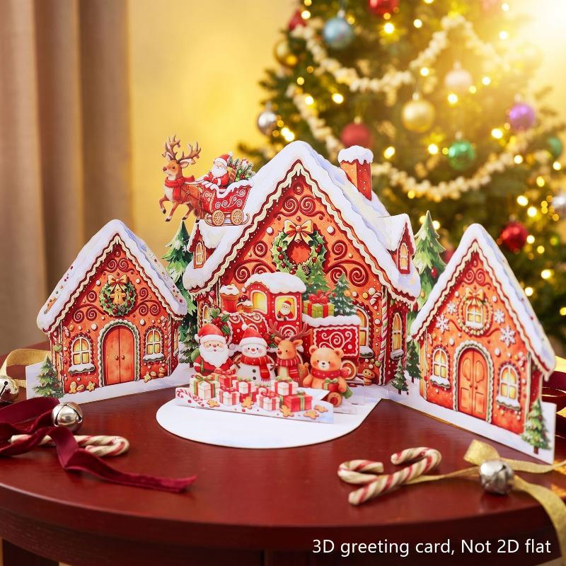 3D Merry Christmas Gingerbread Greeting Cards House Background Pography Xmas Party Decoration Gift