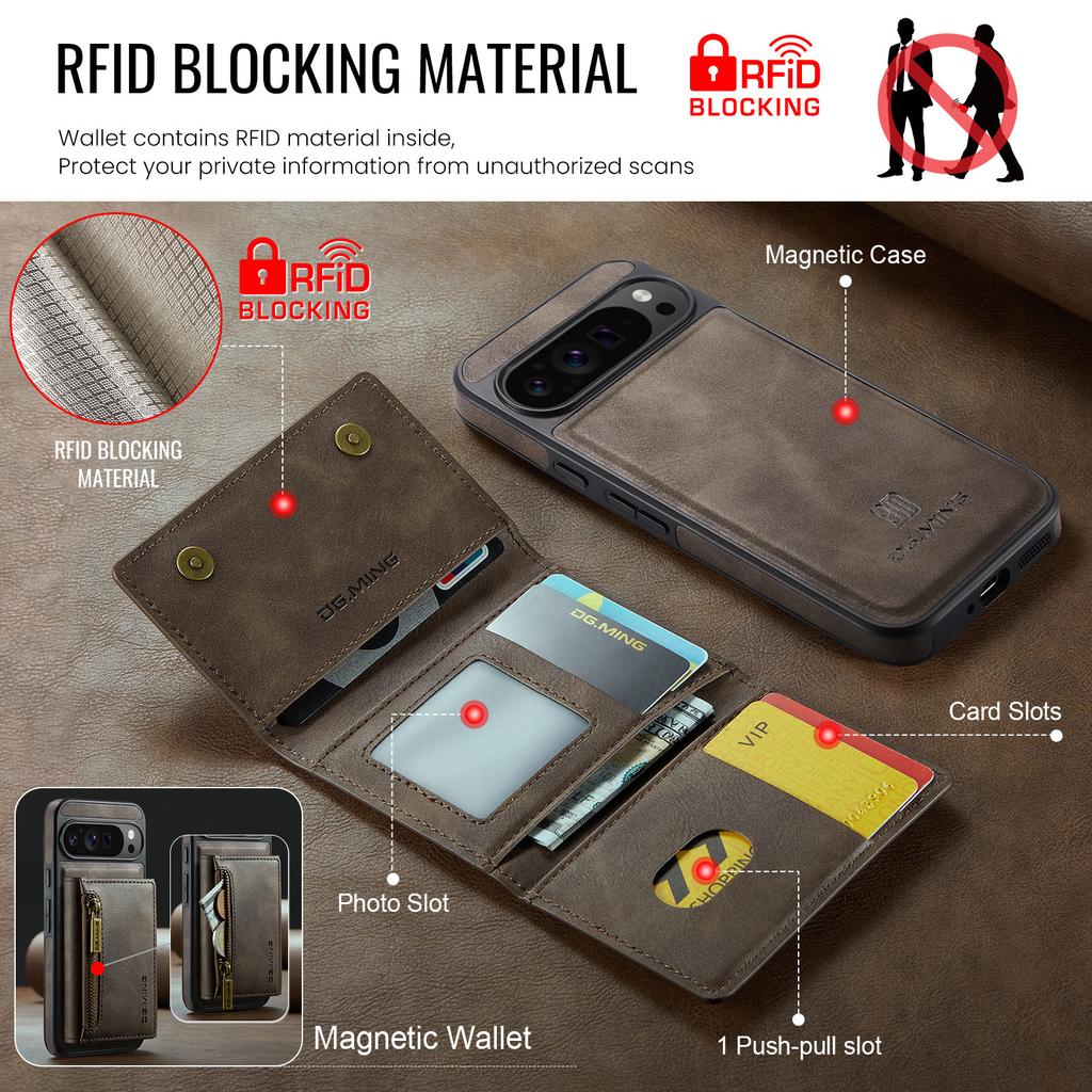 Leather Phone Case for Google Pixel 10 Pro XL Pixel9 Pro 8 Detachable Magnetic RFID Blocking Photo&Card Slot Wallet Stand Cover