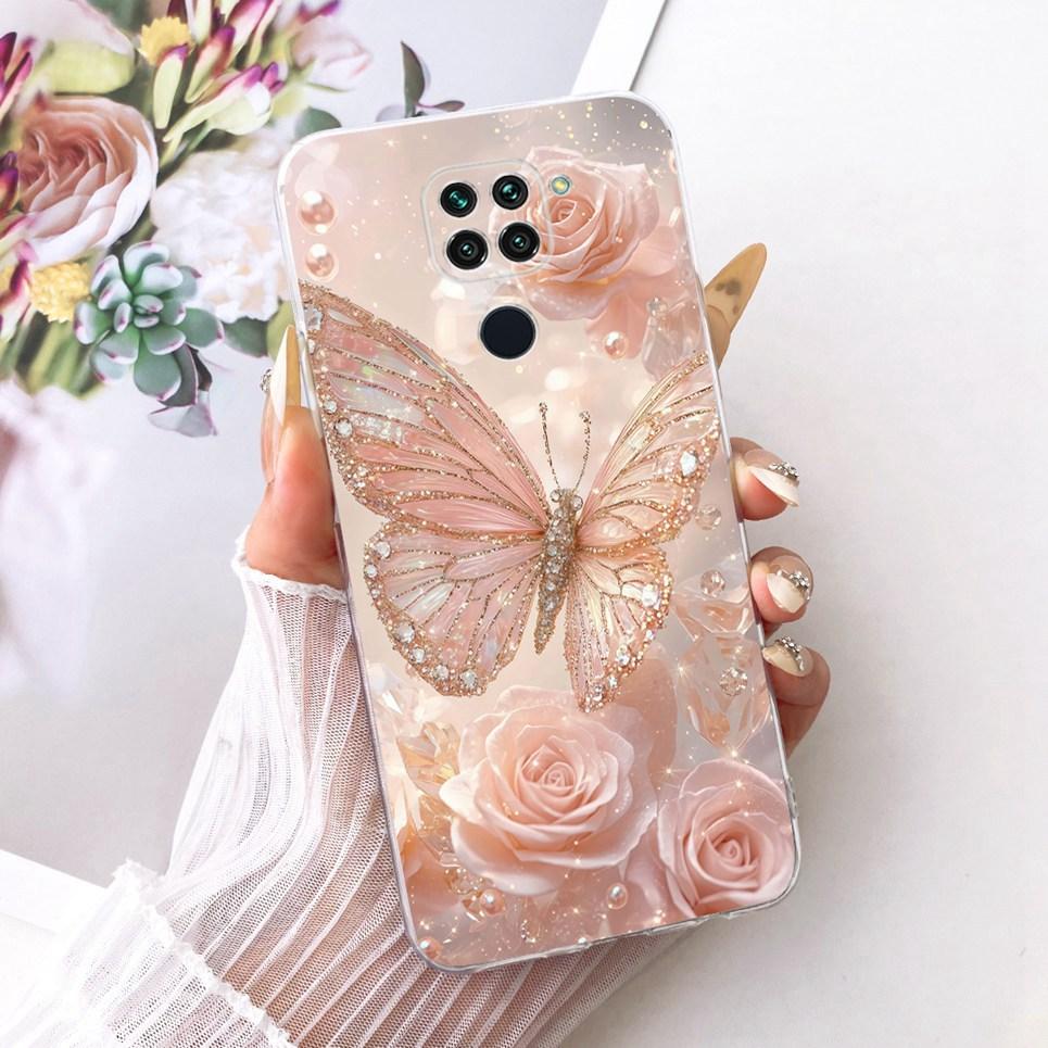 Měkký průhledný silikonový obal pro Xiaomi Redmi Note 9 9S Note 9 Pro Kryt na telefon Vzor kreslená kočka drak květina motýl