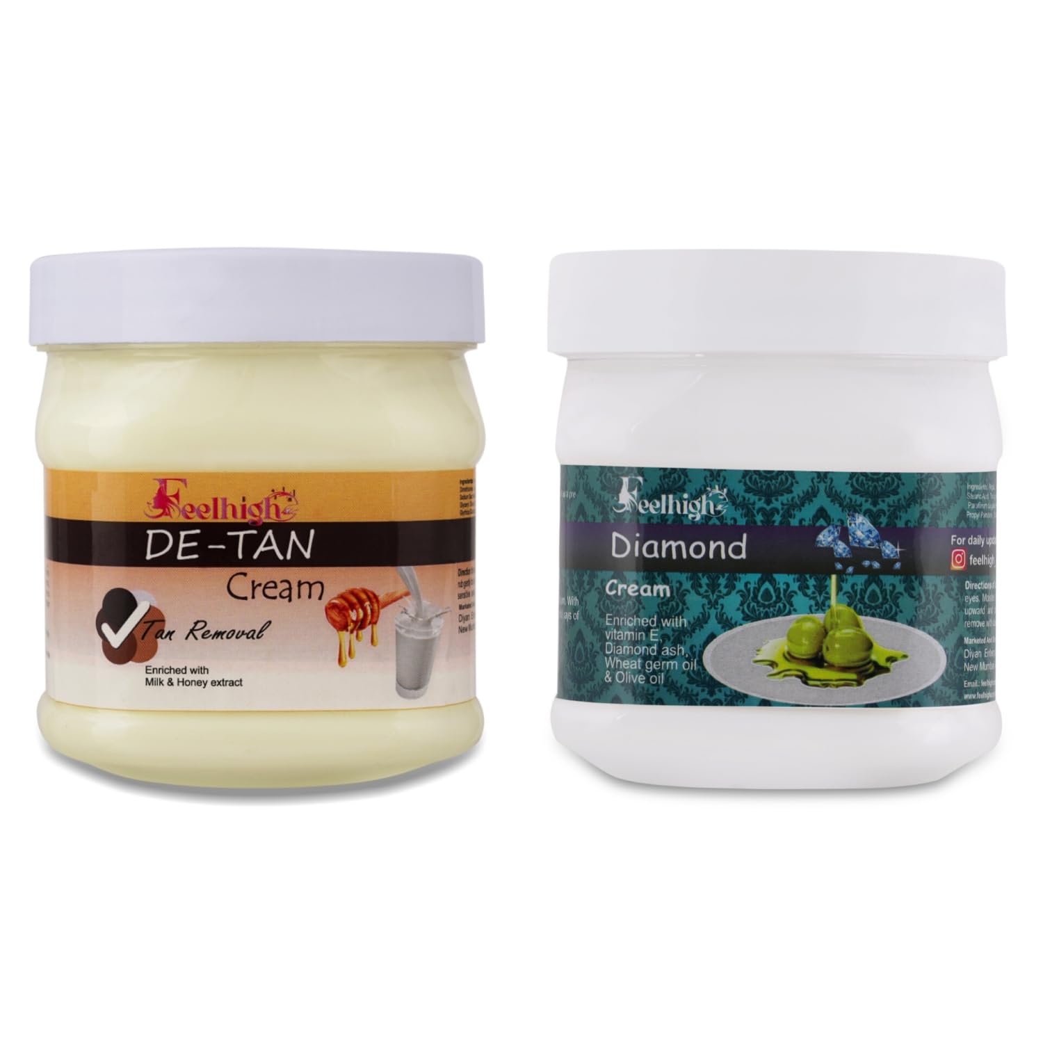 feelhigh De-tan tan removal cream-500ml & diamond Cream-500ml- face & body Cream