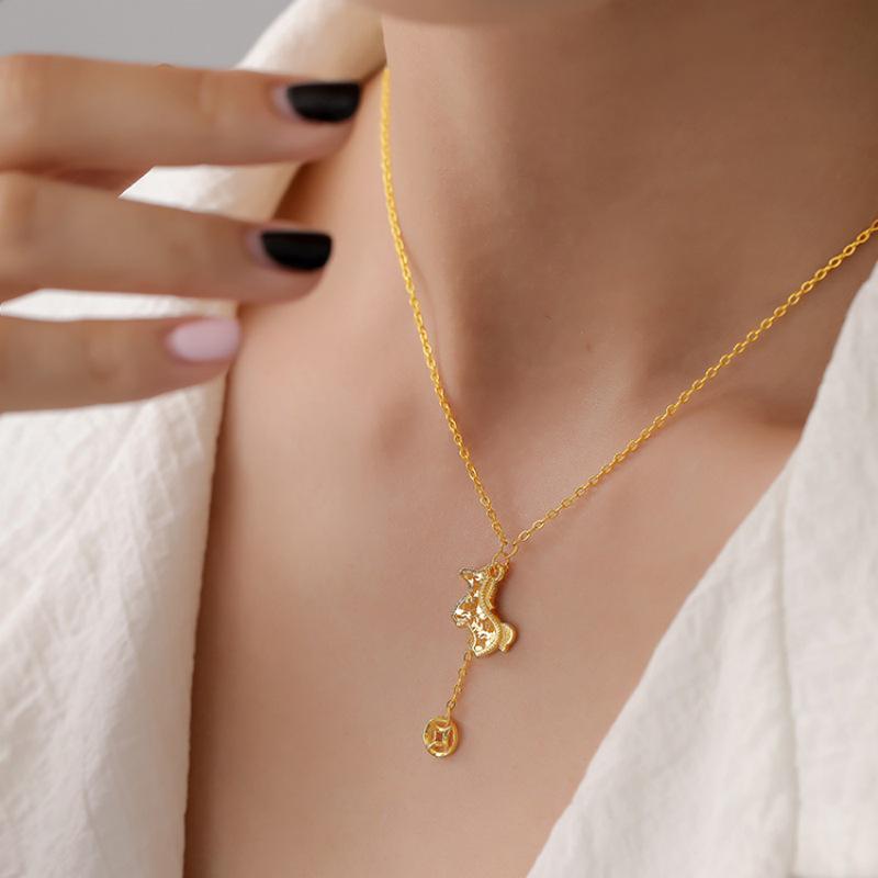 Year of the Horse Zodiac Copper Coin Necklace - Luxury Fashion, Versatile Clavicle Chain for Women