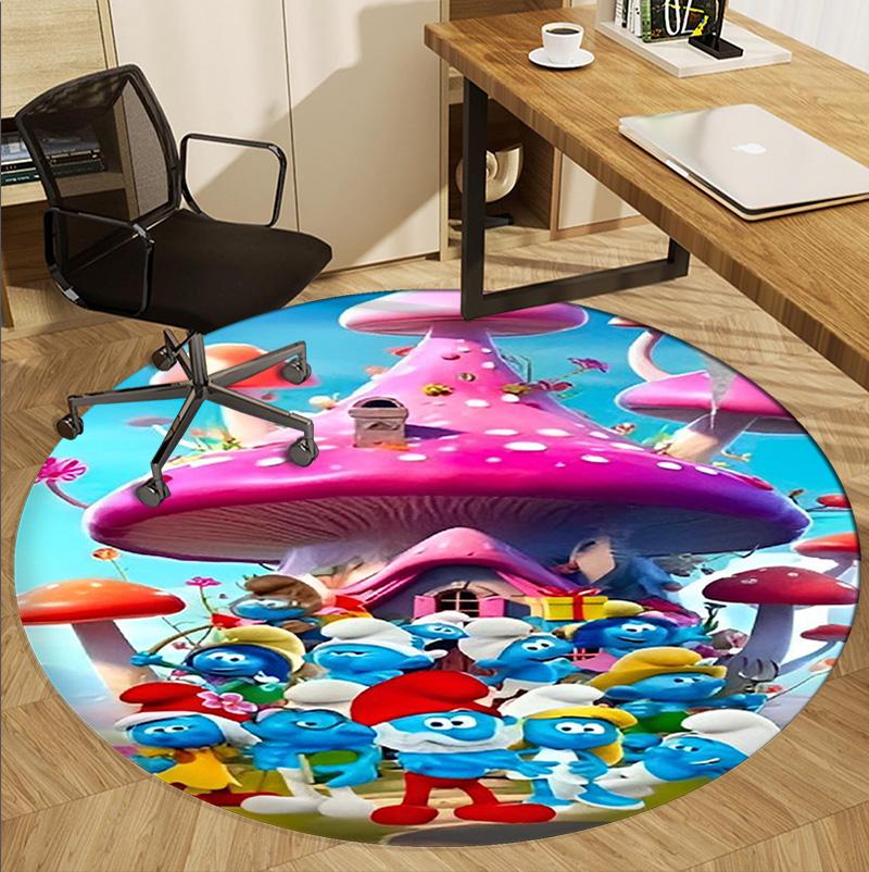 Blue Smurfs Pattern Round Rug, Indoor/Outdoor Mat, for Picnic, Gameroom, Bedroom, Office, Living Room, Home Decor Carpet, Birthday Gift