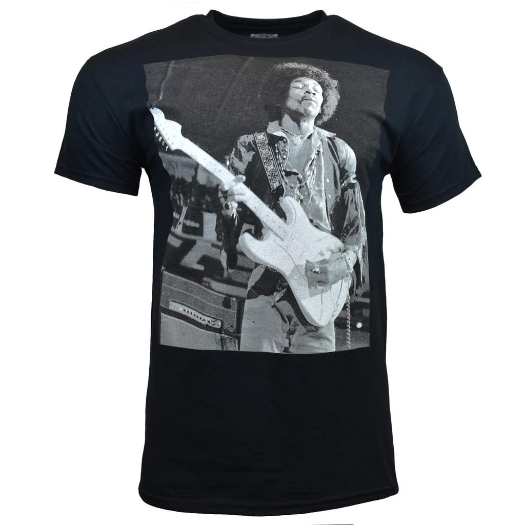 JIMI HENDRIX Men Tee T Shirt Short Sleeve Music Vintage Guitar Rock BLACK NEW