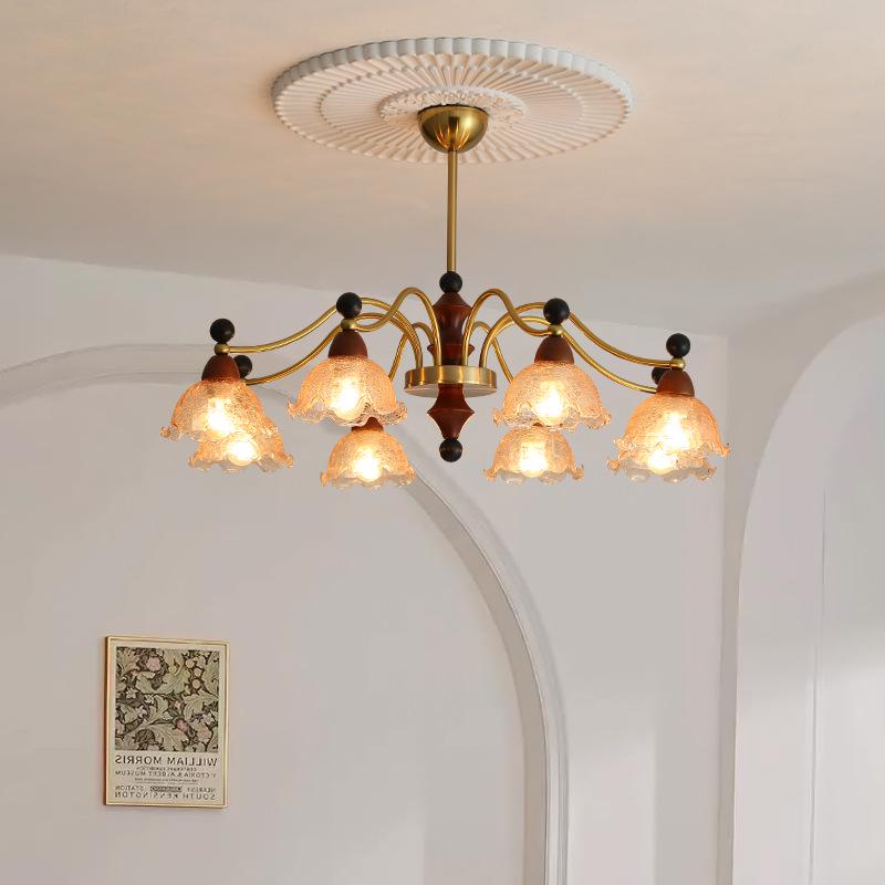 French Mid-Century Walnut Chandelier - Nanyang Style for Living, Dining, or Bedroom