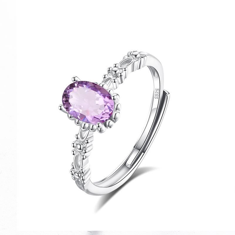 

S925 Sterling Silver Adjustable Ring Natural Color Crystal Gemstone Fashion Women Advanced Versatile Daily Jewelry adjustable open cuff