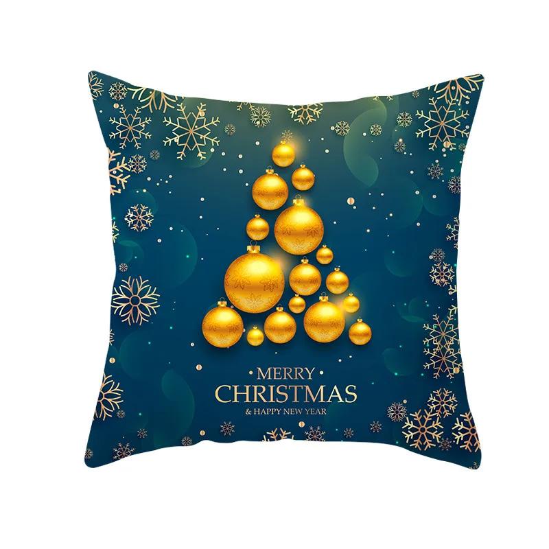 2022 Happy New Year Home Party Decor Cushion Cover Christmas Blue Snowflake Cartoon Printed Pillow Cover Xmas Pillowcase 45x45cm