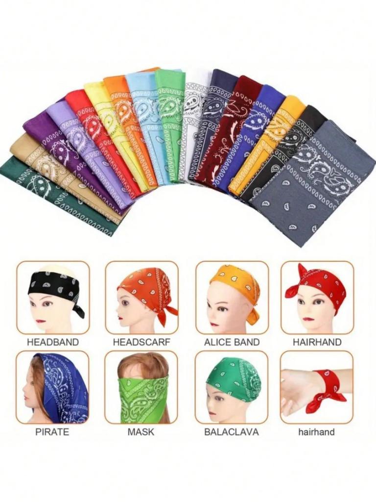 Polyester Square Handkerchief Bicycle Outdoor Hat with Paisley Printed Scarf and Fashionable Headband Multi-color Headband, Unisex Design, Bohemian.