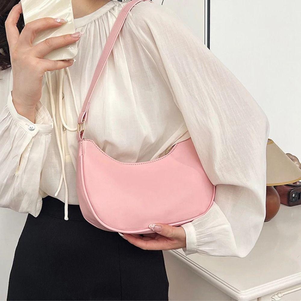 PU Leather Ladies Handbag Simple Armpit Bag Portable Half Moon Underarm Bag  Women