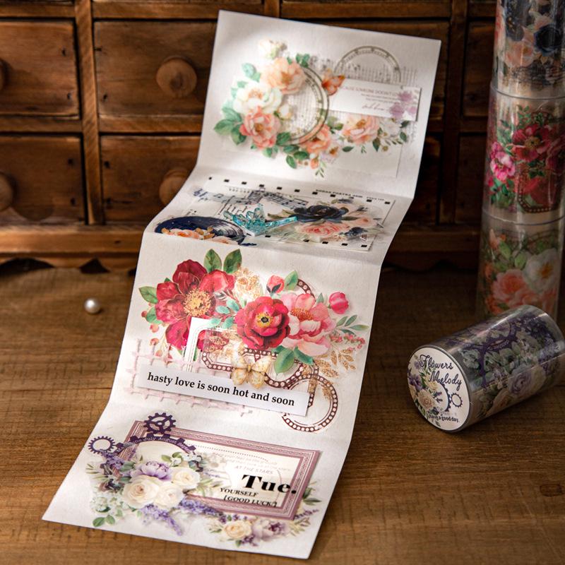 Blooming Melody Floral Collage Die-Cut Adhesive Tape - Decorative Journal Stickers