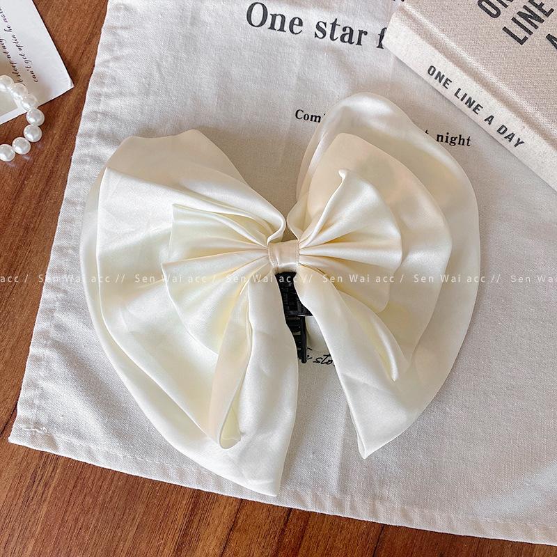 Satin Bow Bud Grab Clip Femininity Back Head Coil Clip Headgear Hairpin