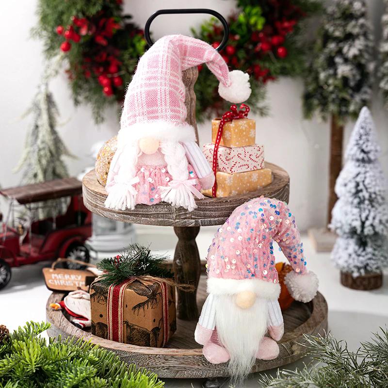 Elf Dwarf Gnomes Doll Pink Sequin Hat Design Christmas Gnome Plush Decorations For Home Christmas Table Decorations