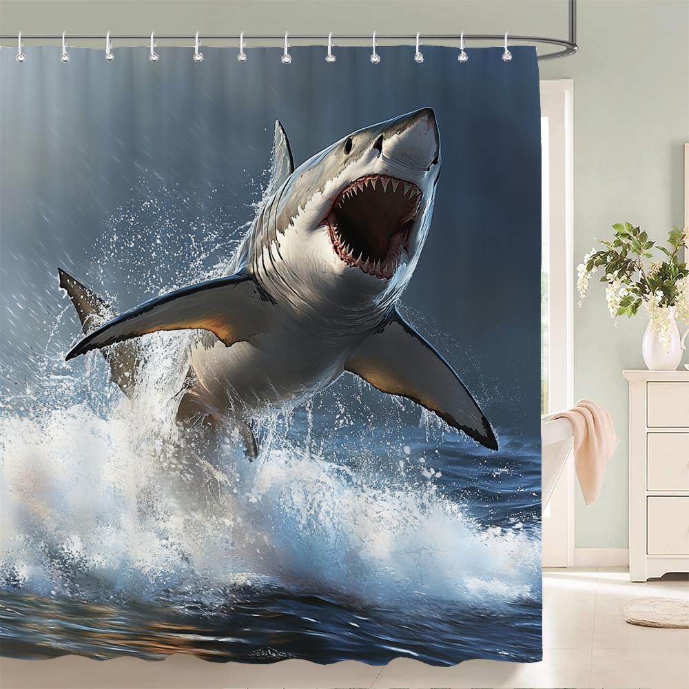 

Смішна та Креативна Штора для Душу з Тваринами Акула та Кіт Ванна Кімната Завіса для Ванни Домашній Декор Штора з Гачками W180xH180cm