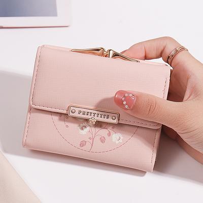 Sac à main d'été pour femme, nouveau sac coréen en PU imprimé avec boucle, sac à 3 volets, simple, tout-en-un, court, pince à billets pour femme, rabat pliable multi-cartes