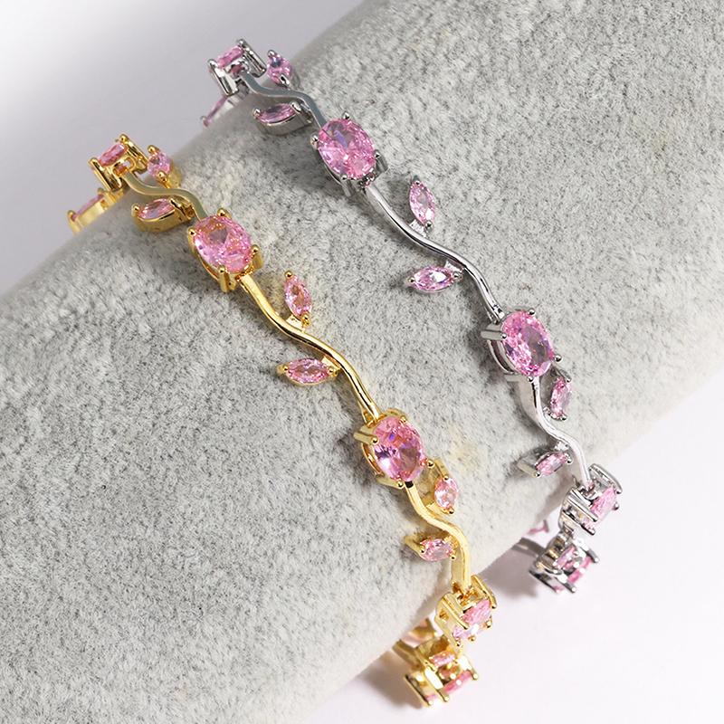 Colorful Leaf Cubic Zirconia Cz Crystal Bridal Bridesmaid Wedding Jewelry Bracelets Gift For Women Mom On Wedding Day