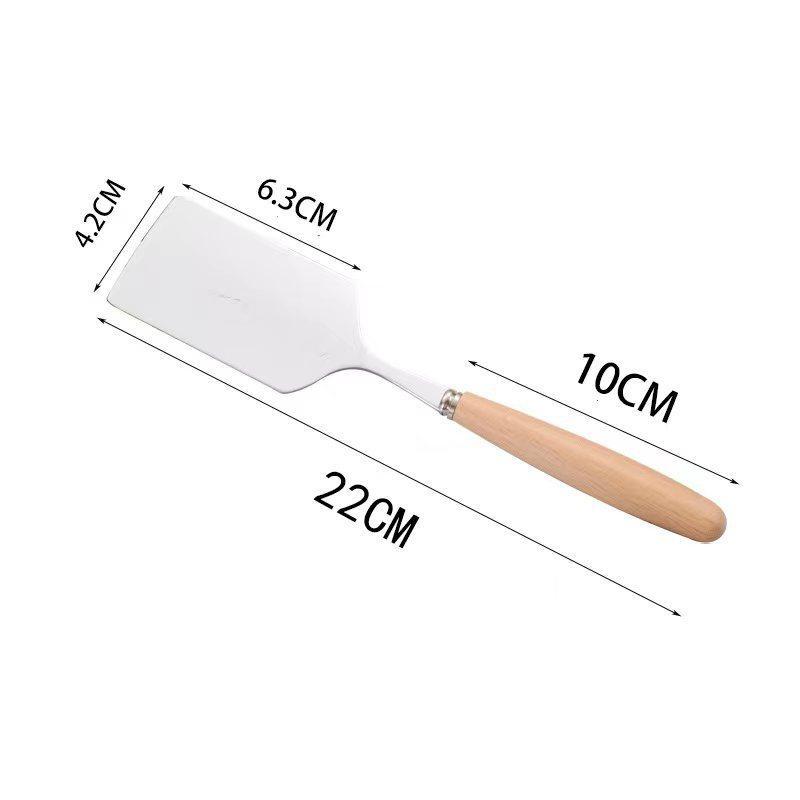 Stainless Steel Square Head Steak Cooking Spatula Wood Handle Pizza Shovel Pancake Beef Scraper Bbq Utensils For Kitchen