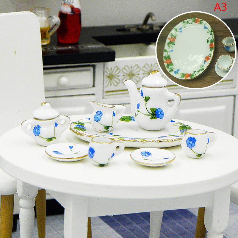 Miniature Porcelain Tea Cup Set Tableware Kitchen Dollhouse Teapot Diy Toys