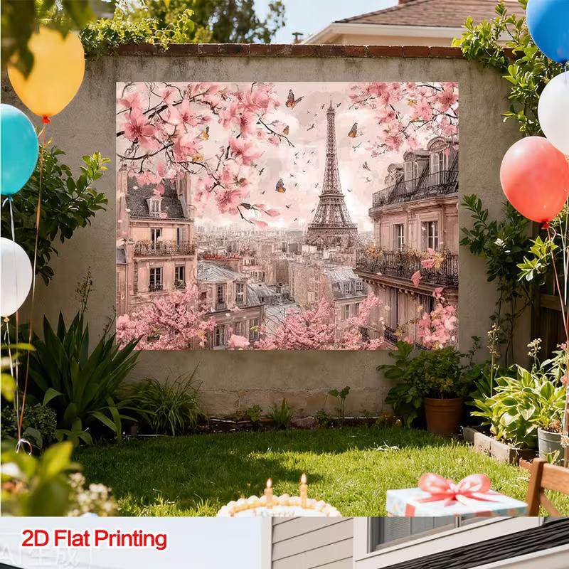 2D Paris Cherry Blossom Backdrop for Wedding Photoshoot