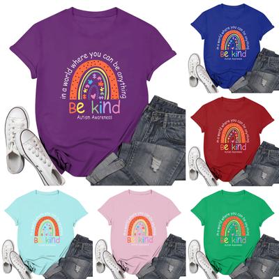 Women's Casual Printed T-Shirt Round Neck Pullover Short Sleeve Top