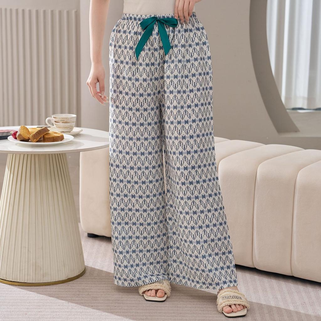 Cotton Silk Family Spring and Autumn Women's Cotton Silk Pajama Pants Wide-leg Pants Thin Artificial Cotton Can Be Worn Outside Casual Home Pants