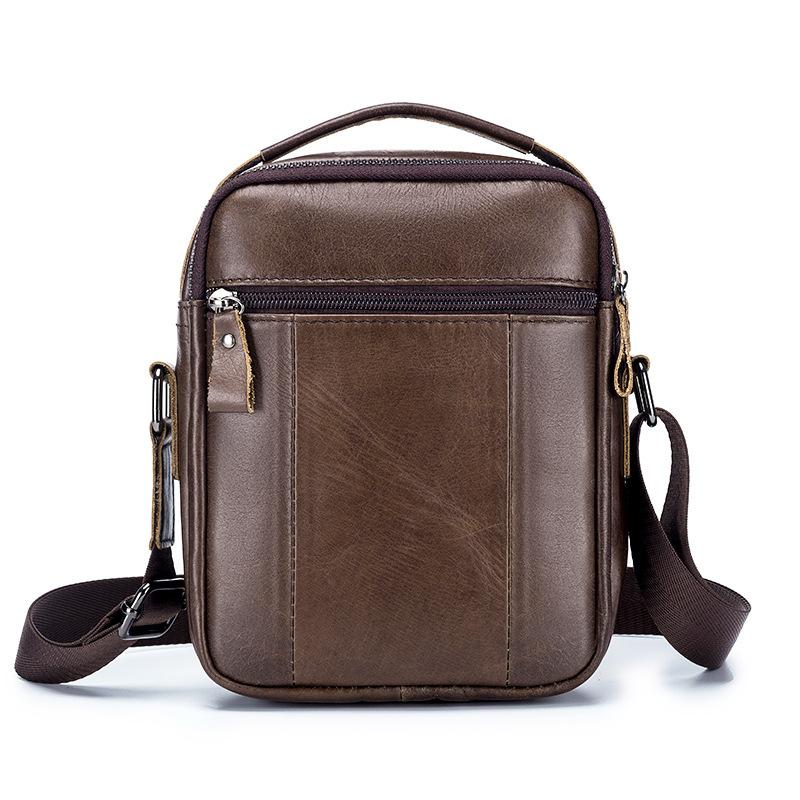 LAOSHIZI Genuine Leather Men's Crossbody Shoulder Bag Vintage Cowhide Messenger Bag for Male Small Casual Handbag