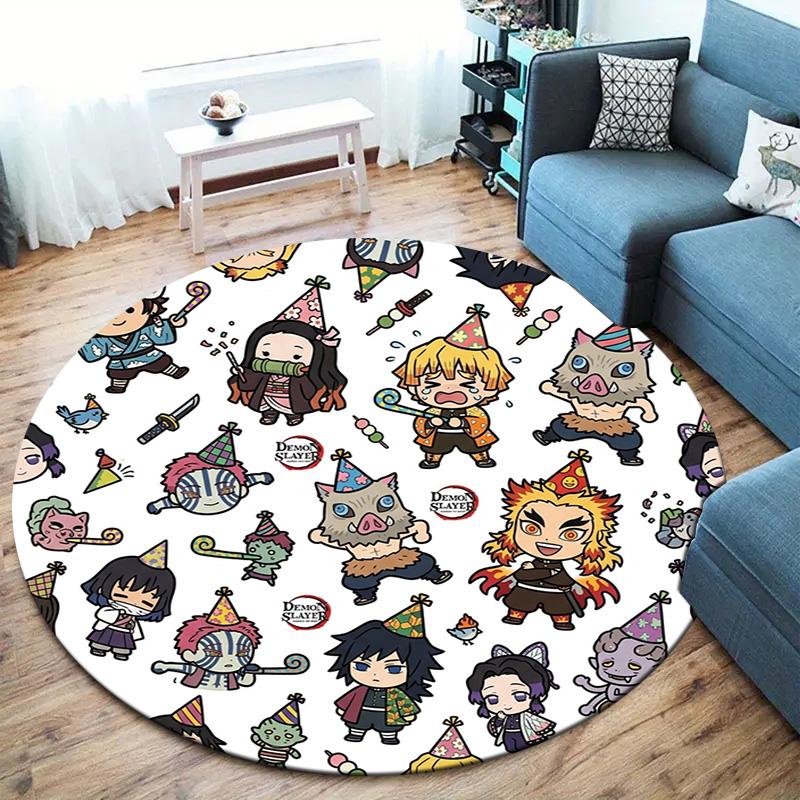 Demon Slayer Round Area Rug Carpet Rug For Living Room Bedroom Sofa Playroom Decor Nonslip Floor Mat