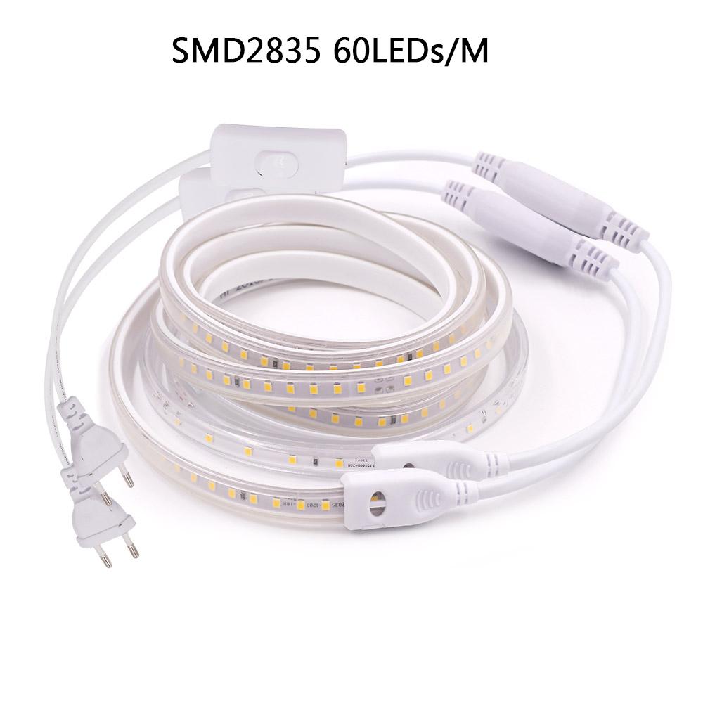 Waterproof 220V LED Strip Light with Switch Plug SMD5730 2835 5050 Super Bright Led Tape 276/240Leds/m Flexible Outdoor Lighting