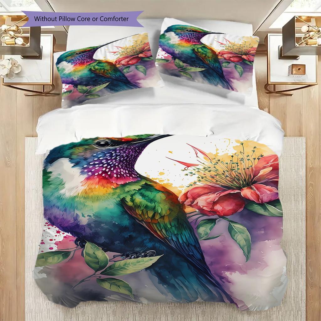 Hummingbird Pattern Bedding Quilt Set Quilt Cover Pillowcase Home Decoration Birthday Gift (1 * duvet cover + 2 * pillowcase, without core)
