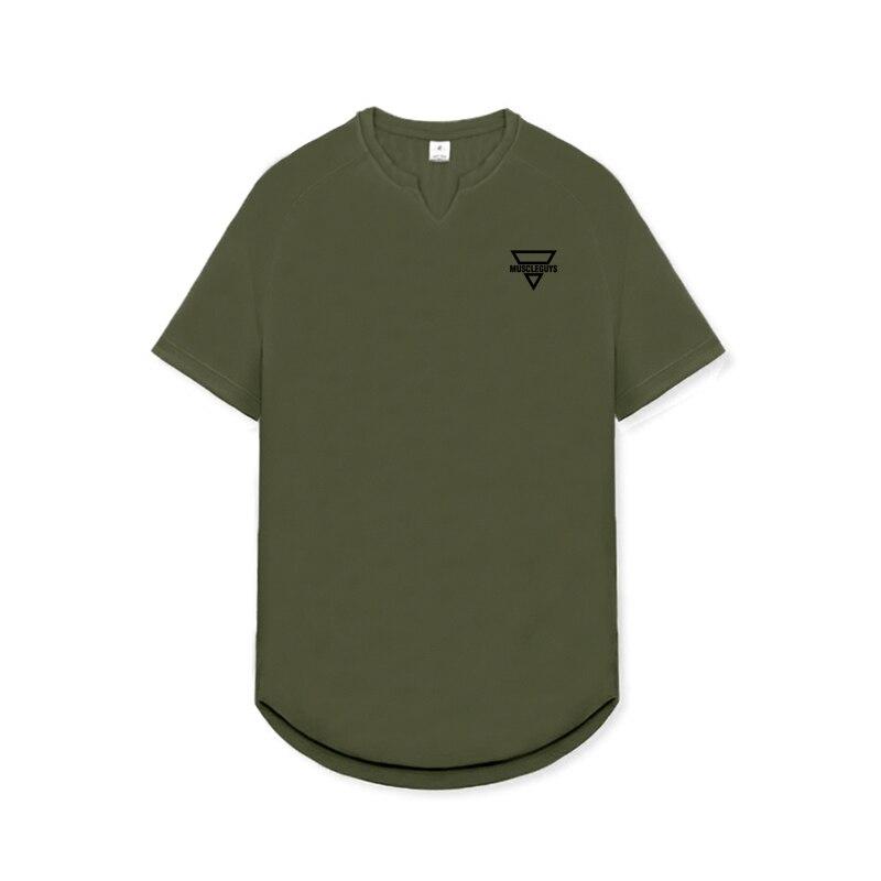 Muscleguys Fashion V-neck Casual Printed Short Sleeve T-shirt  Fitness Training Muscle Slimming Tops