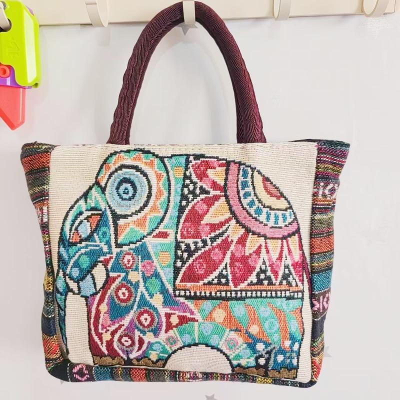 Canvas bag, women's large-capacity double-sided embroidered animal handbag, mommy bag, go shopping, handbag