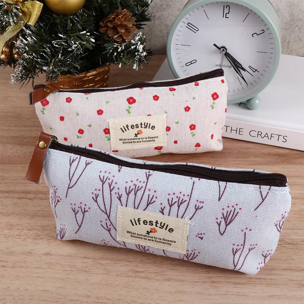 School Supplies for Girl Student Floral Flower Fabric Zipper Pouch Pencil Bag Pencil Case Pen Bags