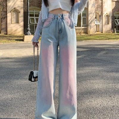 Design Blush Jeans Damen Neuer Modetrend Slim Retro Hong Kong Stil Gerade Farbverlaufshose