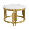 Sofa Side Table Modular Coffee Set, Marble Look, Golden Metal Frame, Round Tea Tables in Two Sizes, Nesting Table, Set of 2