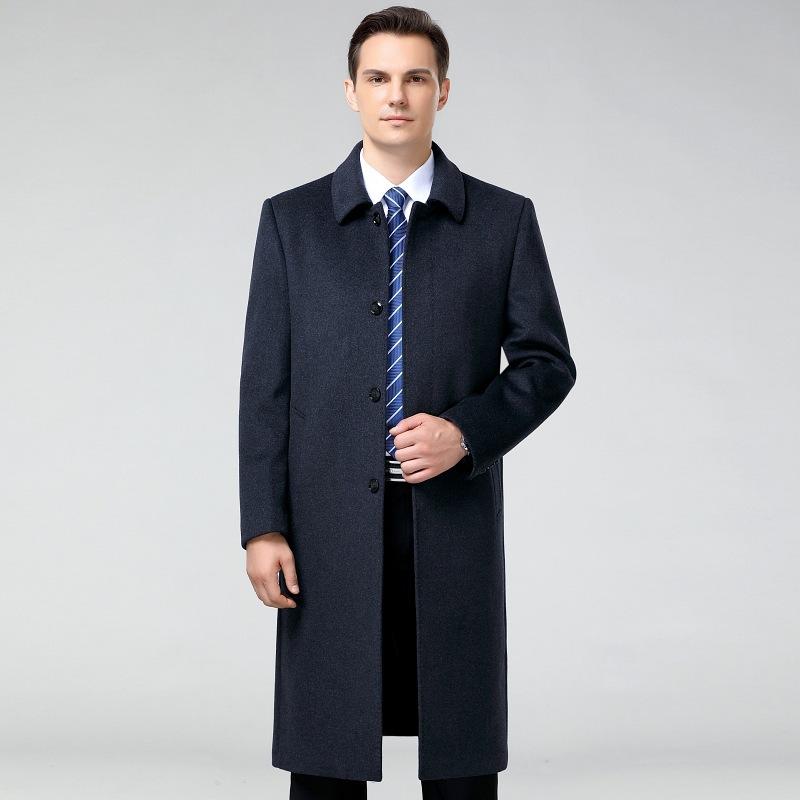 

Чоловіче кашемірове пальто міді преміумкласу, вітрівка для тата середнього віку на осінь та зиму, вільна вовняна куртка L