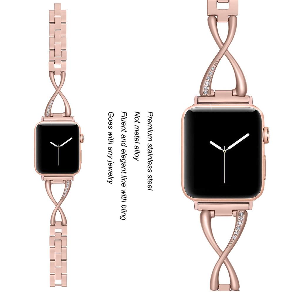 Cinturino in acciaio inossidabile per Apple watch band 40mm/44mm iWatch band 38mm/42mm Bracciale in metallo con diamanti Apple watch serie 6 5 4 3 se