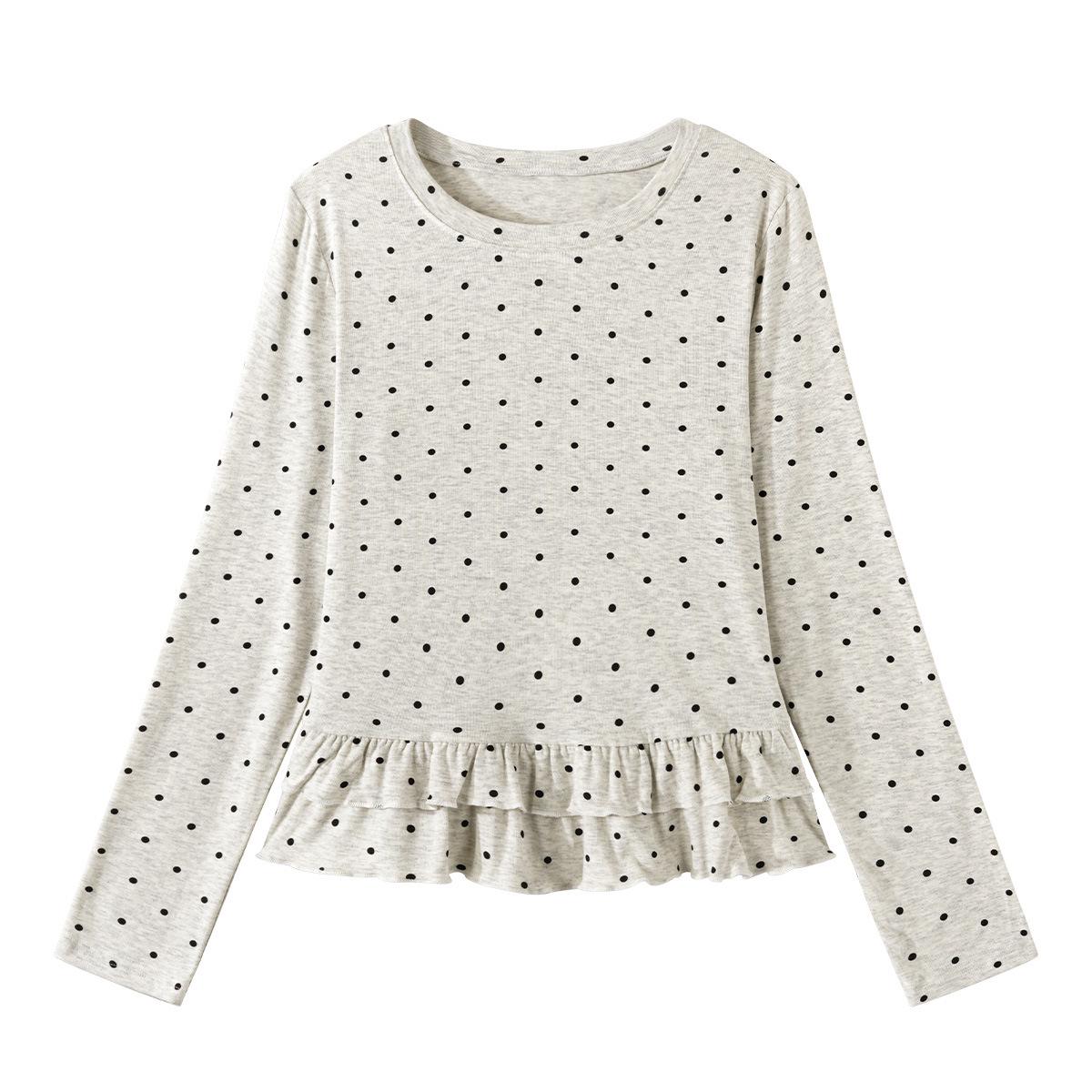 Женская футболка в корейском стиле с горошком и рюшами, с длинным рукавом, в стиле балета Large серый
