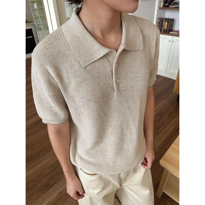 Polo Noir Homme Manches Courtes Tricoté Haut Décontracté Confortable Coupe Régulière Tenue Quotidienne Streetwear