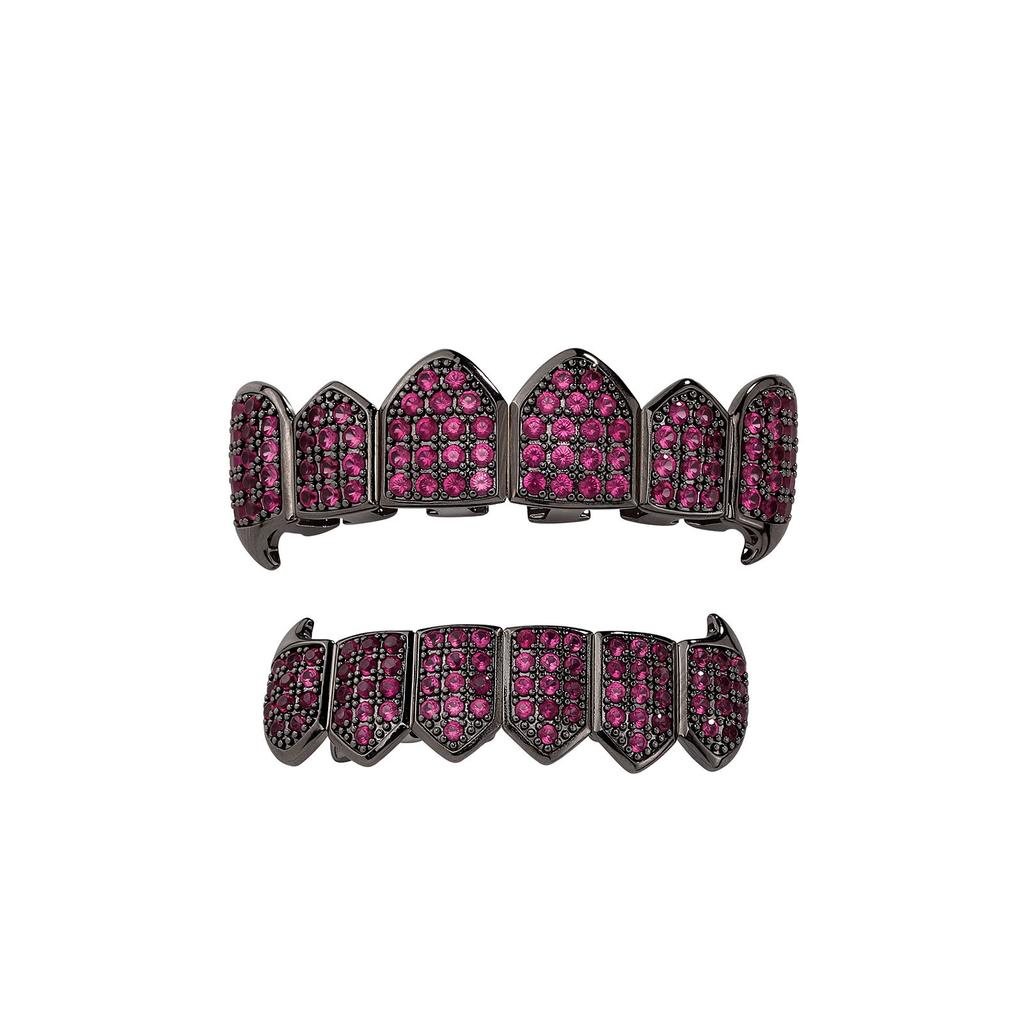 Colorful Bling Gold Teeth Grillz Men Hip Hop Full Diamond Zircon Copper Plated Dental Accessories