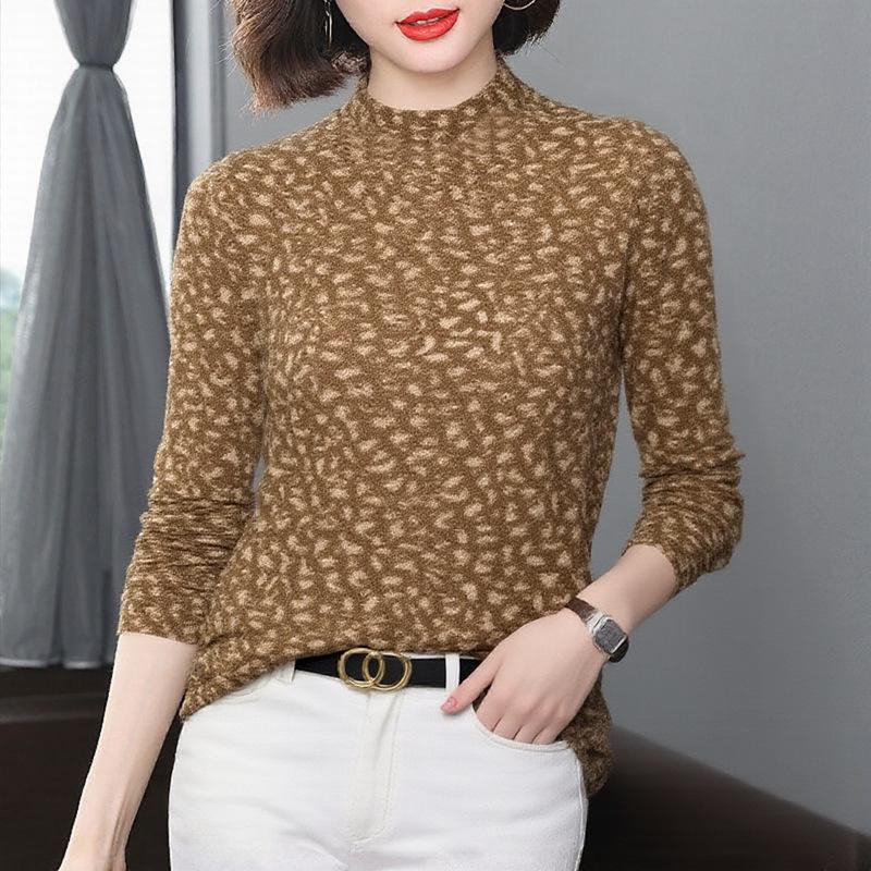 

Women s Striped Long-Sleeve T-Shirt: Autumn/Winter, Middle-Aged Mom Style, Tummy-Covering, Slimming, Elegant, and Warm. M