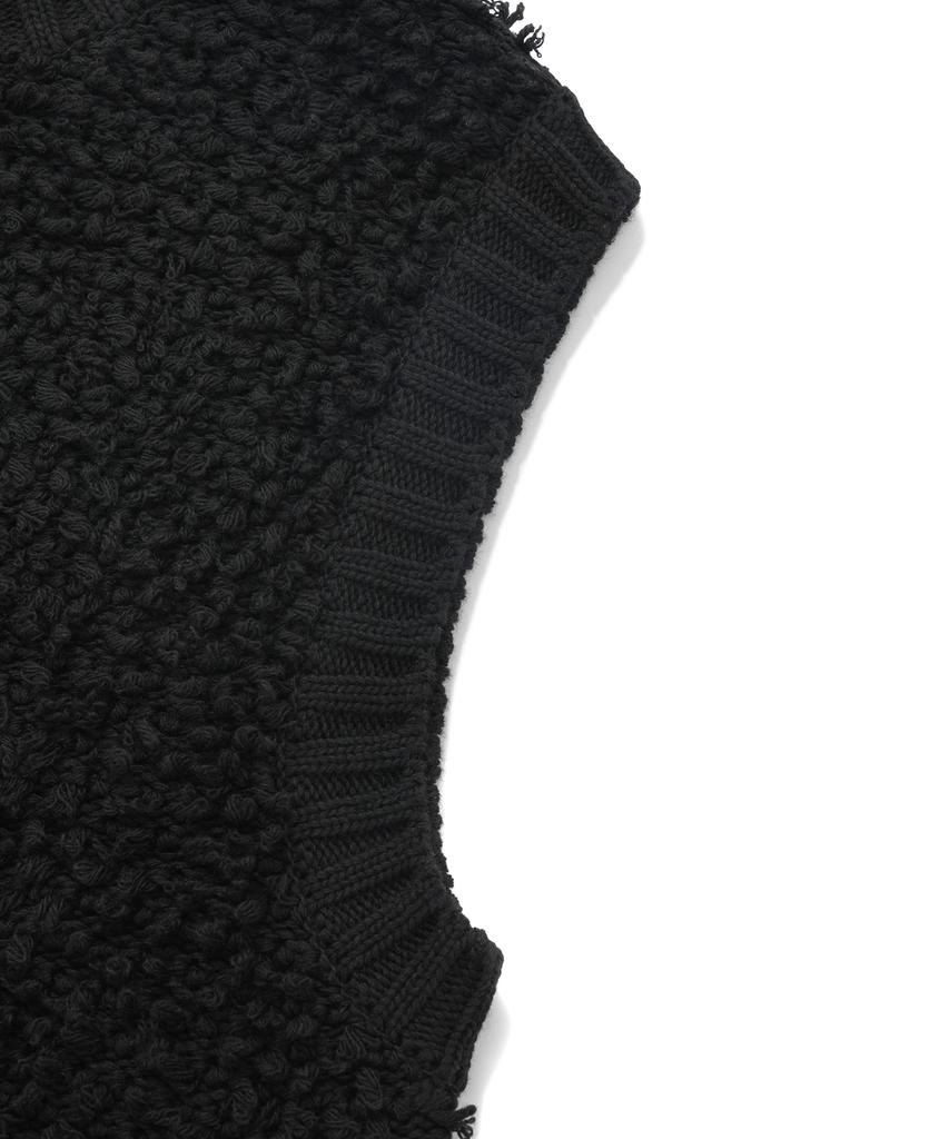 Fallett Fuzzy Hairy Knit Vest Black