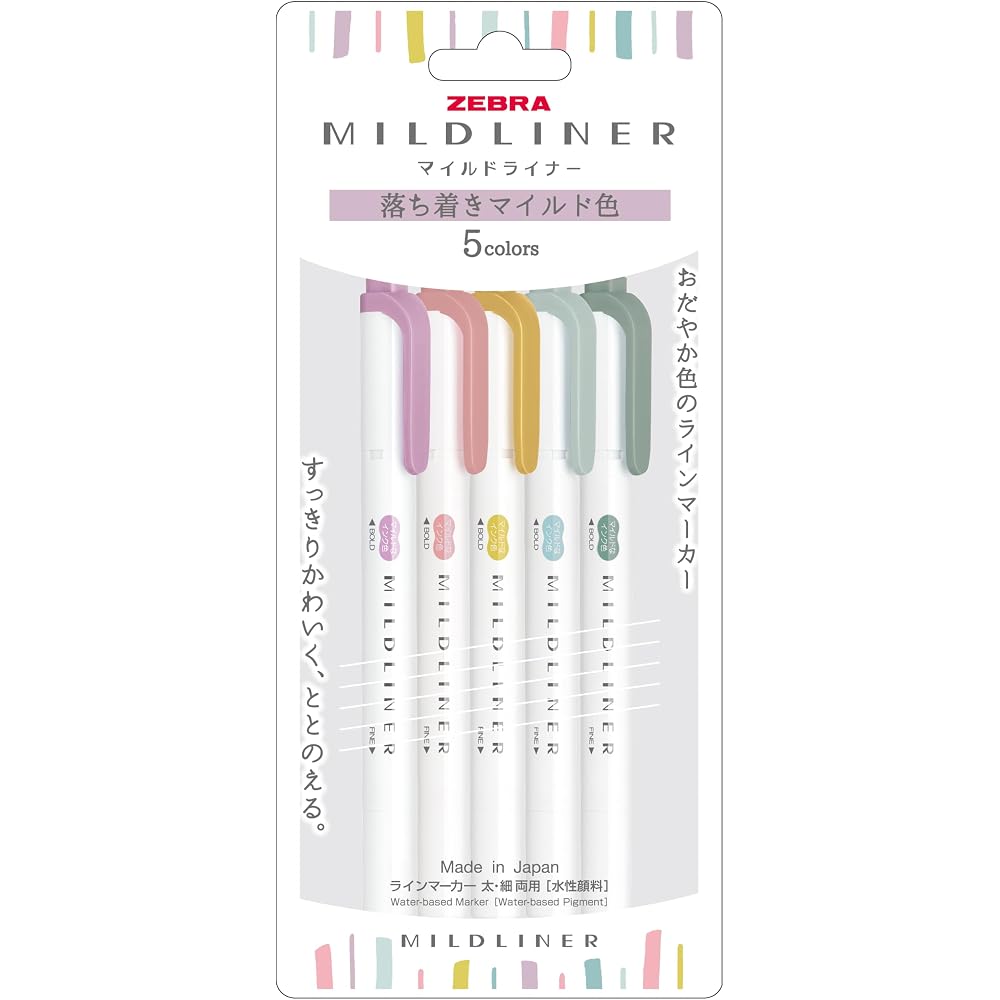WKT7-5C-OT Zebra Highlighter Mild Liner, Relaxed Mild, 5 Color Set