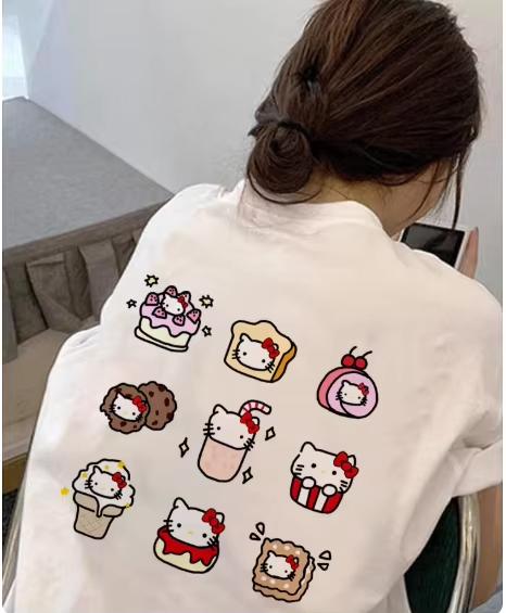 

2026 HelloKitty Sanrio Printed Cotton TShirt Summer Cartoon Design Childrens Roundneck Fashion LooseFitting Casual Wear S