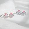 Fresh and Sweet Four-leaf Clover Pink Zircon Stud Earrings Women's Niche Design Light Luxury Earrings