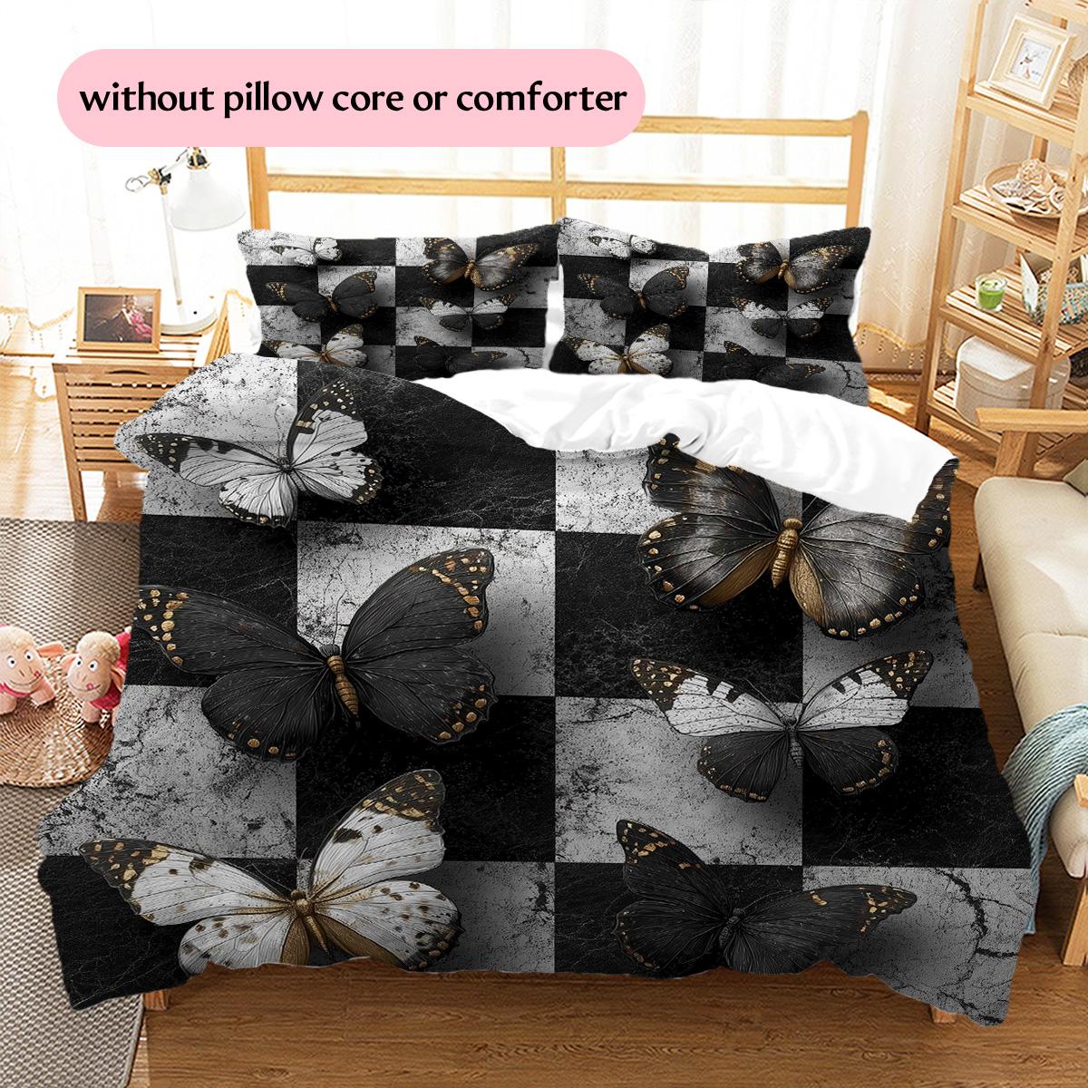 

Plaid Butterfly Pattern Bedding Quilt Set Quilt Cover Pillowcase Home Decoration Gift (1 * duvet cover + 2 * pillowcase, without core) 135x200cm