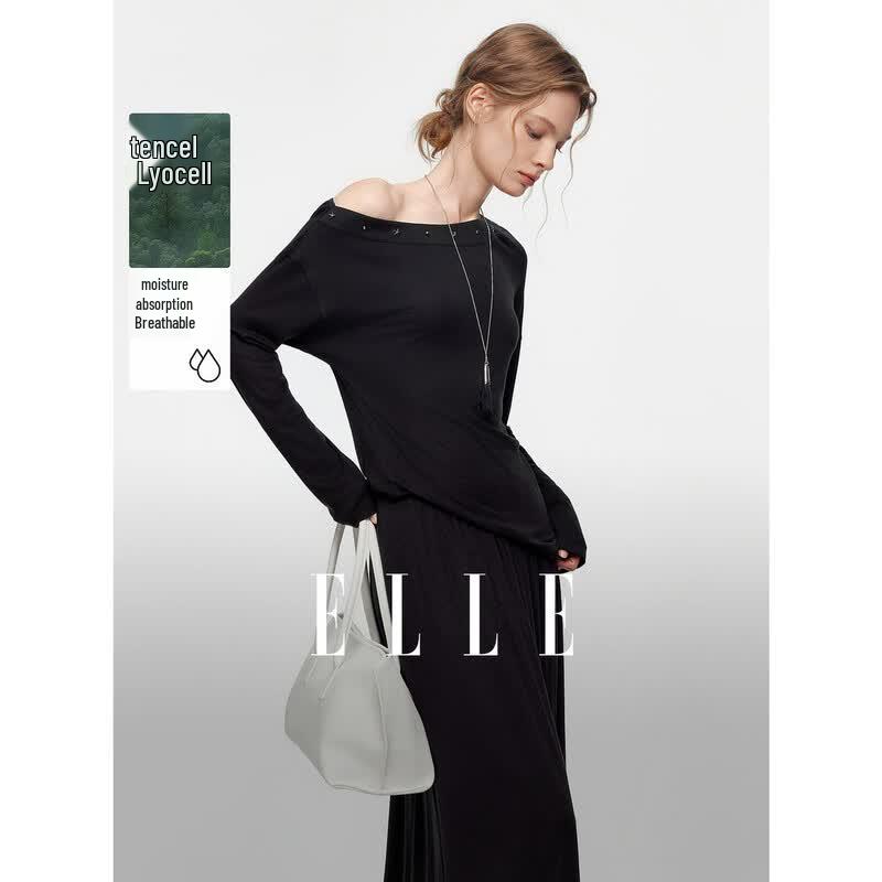 ELLE Tencel Oblique Shoulder Two-Piece Skirt Set XL